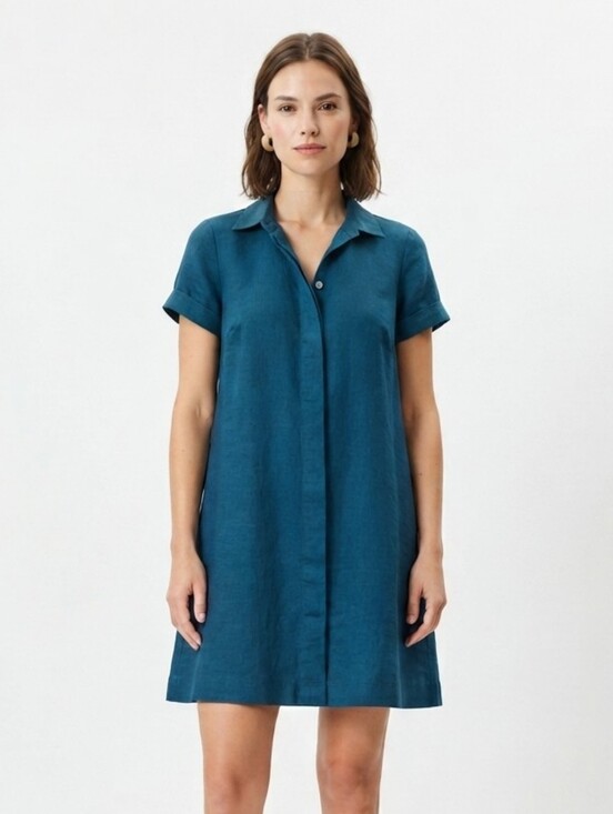 J. Jill Dresses & Skirts - J.Jill Love Linen Shirt Dress Short Sleeve Pockets Size S Navy Blue